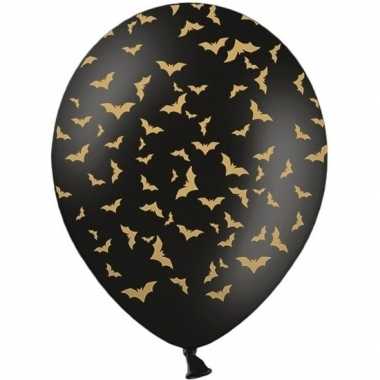 12x halloween decoratie ballon matzwart met gouden vleermuisprint 30