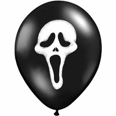 12x halloween decoratie ballon matzwart met scream skull/skelet/doods
