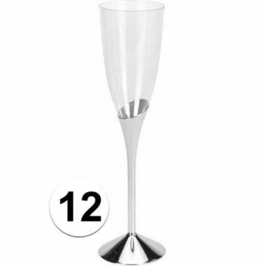 12x wegwerp champagneglazen zilver kunststof