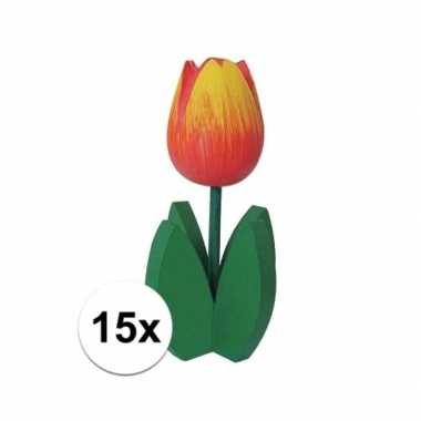 15x staande houten tulpen in het oranje