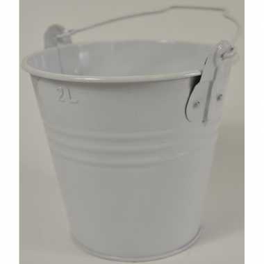 1x witte metalen emmer 16 x 14 cm asbak/bestekbak/bloempotje