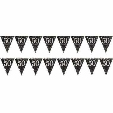 2x 50 jaar vlaggenlijnen zwart 4 meter