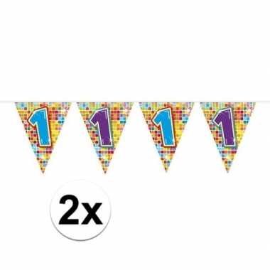 2x mini vlaggenlijn feestversiering met leeftijd 1