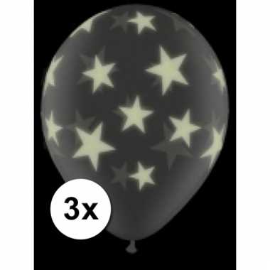 3 glow in het donker ballonnen met sterren 28 cm