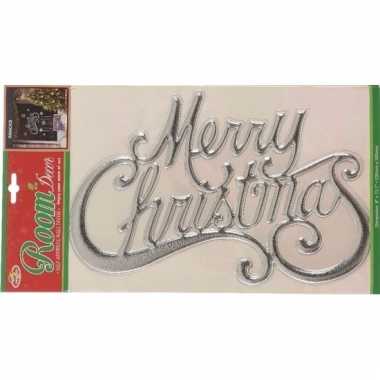 3d kerstmuurversiering merry christmas sticker zilver 30 x 42 cm