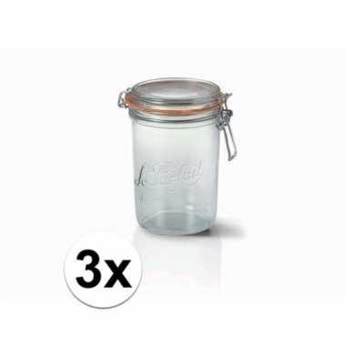 3x glazen keuken voorraadpot 1 liter