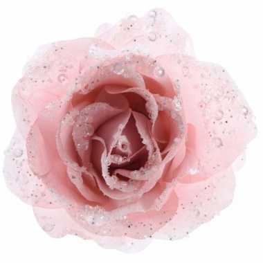 3x kerstboom decoratie roos poeder roze 14 cm