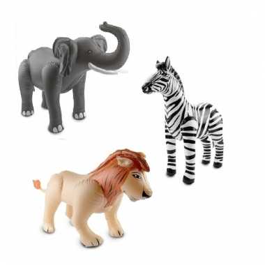 3x opblaasbare wilde dieren olifant en zebra