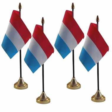 4x polyester nederlandse vlag en standaard voor op bureau 10 x 15 cm