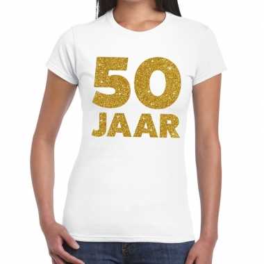 50 jaar gouden glitter verjaardag t-shirt wit dames