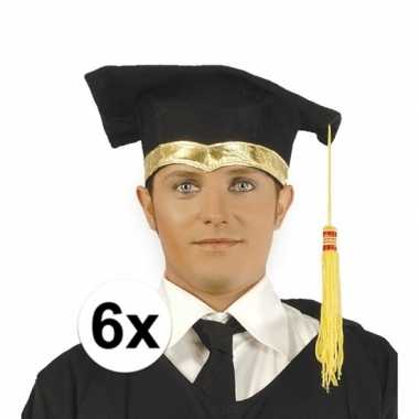 6x luxe afstudeerhoedje / geslaagd hoedje met gouden details
