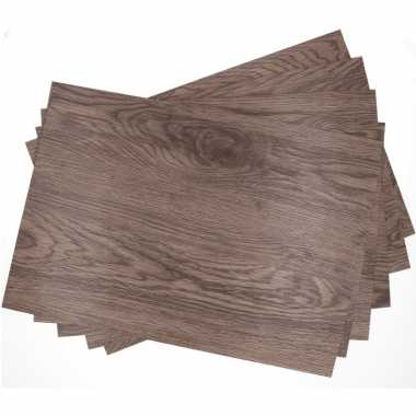 6x placemat bruine houten vloer print 45 cm