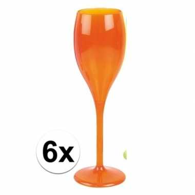 6x plastic glazen fluoriserend oranje