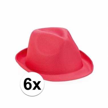 6x roze trilby hoedjes voor volwassenen