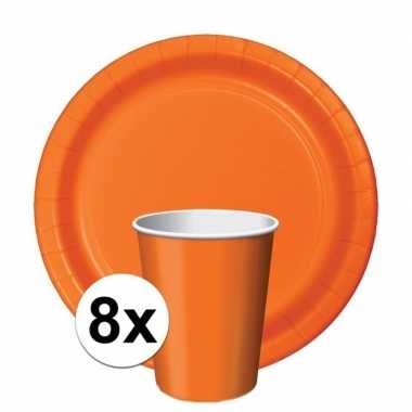 8x oranje thema tafel versiering pakket bekers/borden ek/bevrijdingsd