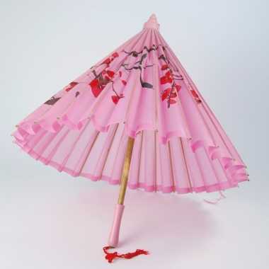 Aziatische paraplu roze met bloemen