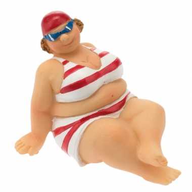 Beeld dikke dame 4 cm in rood/witte bikini