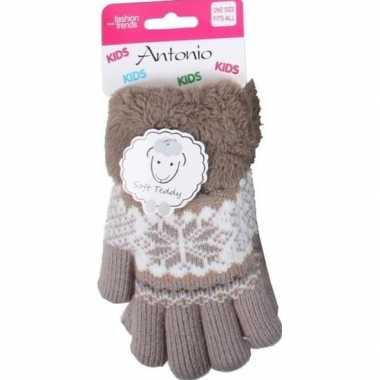 Bruine warme handschoenen met bontrand voor meisjes