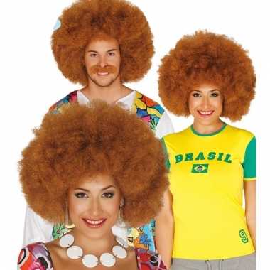 Carnavalspruik afro roodbruin