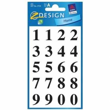 Cijfer stickers zwart 6 vel 15 mm