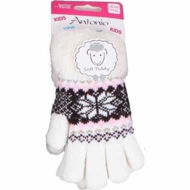 Creme witte warme handschoenen met bontrand voor meisjes