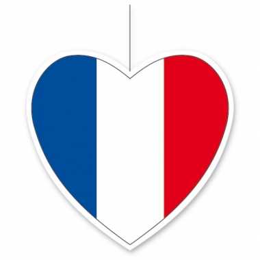 Decoratie hart met franse vlag 14 cm