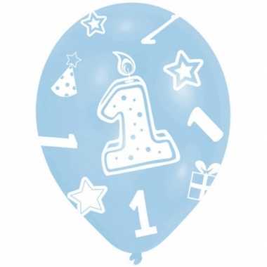 Feestartikelen ballonnen blauw 1 jaar 6 stuks