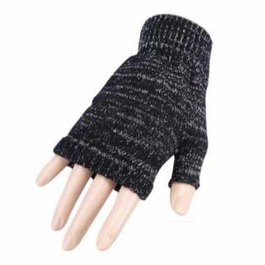 Gebreide vingerloze polsjes/handschoenen donker grijs gemeleerd voor