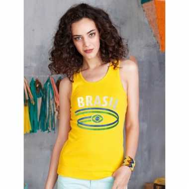 Geel dames shirtje met braziliaanse vlag