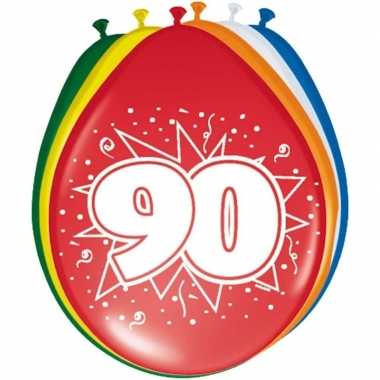 Gekleurde ballonnen 90 jaar 8 stuks