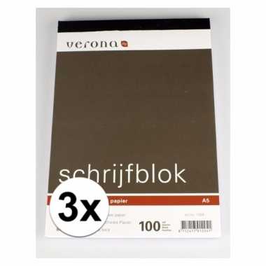 Gelinieerde schrijfblokken a5 100 vel 3 x