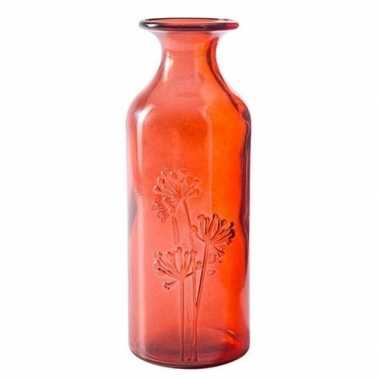 Glazen vaas rood met flessenhals 7 x 19 cm