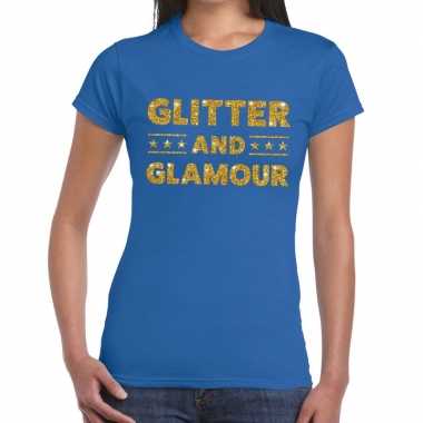 Glitter and glamour gouden glitter tekst t-shirt blauw dames