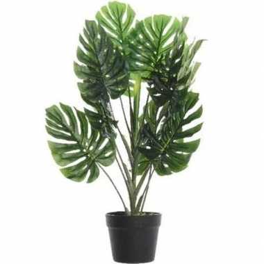 Groene monstera/gatenplant kunstplant 80 cm in zwarte pot
