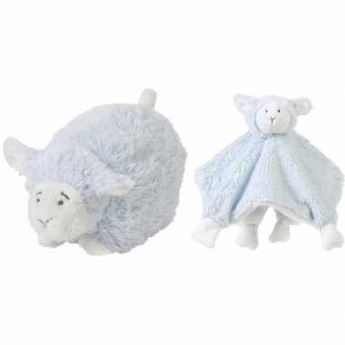 Happy horse blauwe schaap/lam liggend baby knuffeltje en knuffeldoekj