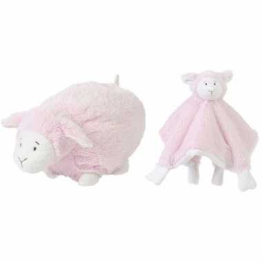 Happy horse roze schaap/lam liggend baby knuffeltje en knuffeldoekje