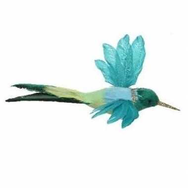 Hobby kolibrie decoratie op clip blauw 15 cm