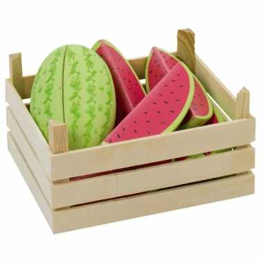 Houten kunstfruit meloenen in kist