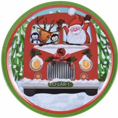 Kerst servies bordje kerstman en hulpjes in bus print 25 cm