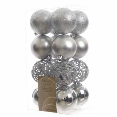 Kerstballen pakket glitter zilver 6 cm
