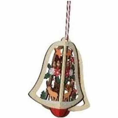 Kerstboomhanger/kersthanger houten kerstklok met rendieren uitsnede 1