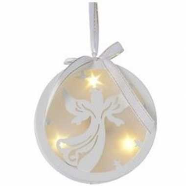 Kerstboomhanger/kersthanger witte bal met engelen print 12 cm kunstst