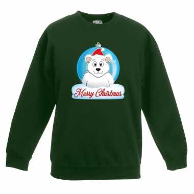 Kersttrui merry christmas ijsbeer kerstbal groen kinderen