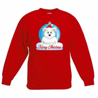 Kersttrui merry christmas ijsbeer kerstbal rood kinderen