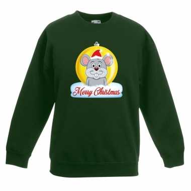 Kersttrui merry christmas muis kerstbal groen kinderen