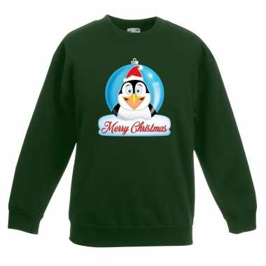 Kersttrui merry christmas pinguin kerstbal groen kinderen