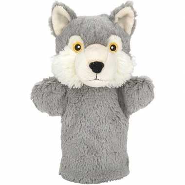 Knuffel handpop wolf grijs 24 cm knuffels kopen