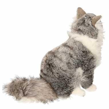 Knuffel zittende kat grijs 35 cm