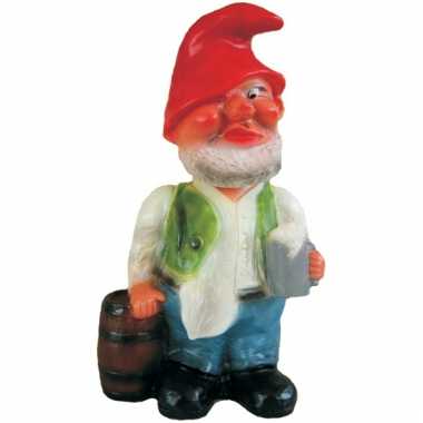 Kunststof tuinkabouter met bier 37 cm