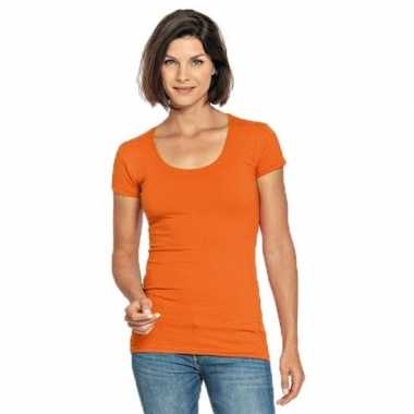 Lang dames t-shirt oranje met ronde hals